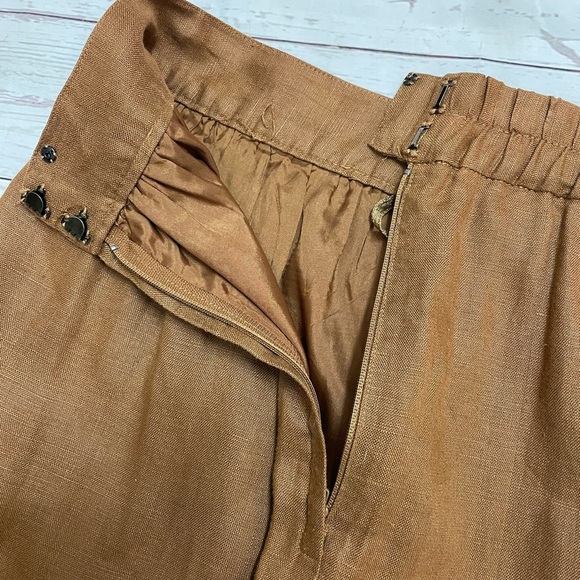 100% Linen Vintage Lightweight Size 4 Brown Knee-Length A-Line Skirt with Pleats - Picture 4 of 10